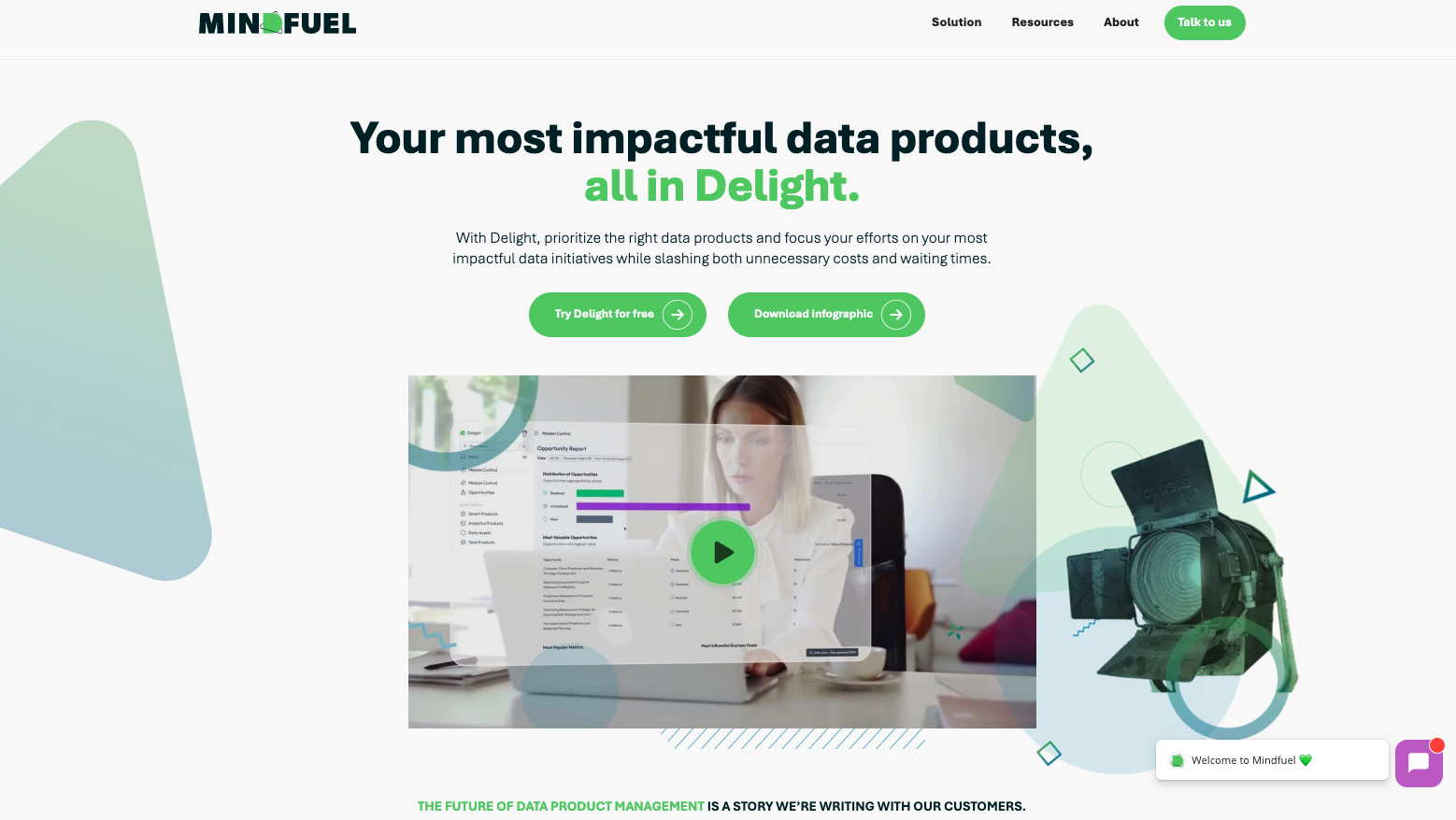 The details page of a data product in a SaaS application by www.mindfuel.ai called 'Delight'.